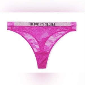 VICTORIA’S SECRET VS VERY SEXY MID RISE THONG PANTY PINK LACE SHINE BLING LOGO